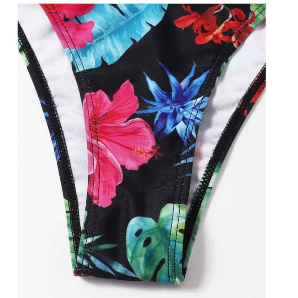 Tropical halter thong bikini swimsuit, Summer, Floral.